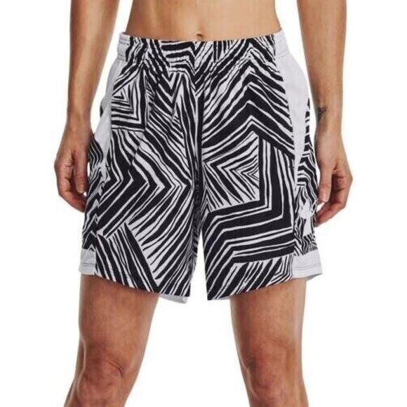 Under Armour Women's Baseline Basketball Shorts Sz XL Black & White Zebra Print - Picture 1 of 11